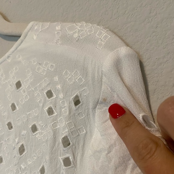 Theory Idetteah Embroidered Cut Out Ghost Crepe Shift Dress Ivory - Picture 9 of 10